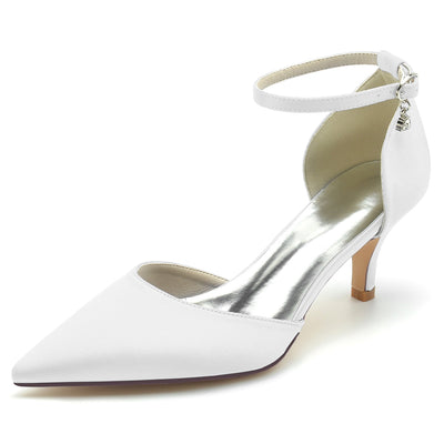 Women's Silk Satin With Ankle Strap Closed Toe Stiletto Heel Wedding Shoes