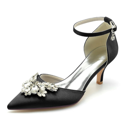 Women's Silk Satin With Rhinestone Ankle Strap Closed Toe Stiletto Heel Wedding Shoes