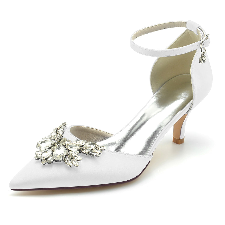 Women's Silk Satin With Rhinestone Ankle Strap Closed Toe Stiletto Heel Wedding Shoes