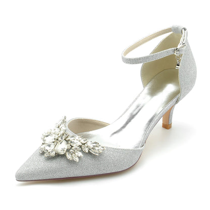 Women's Glitter With Ankle Strap Rhinestone Closed Toe Stiletto Heel Evening Shoes