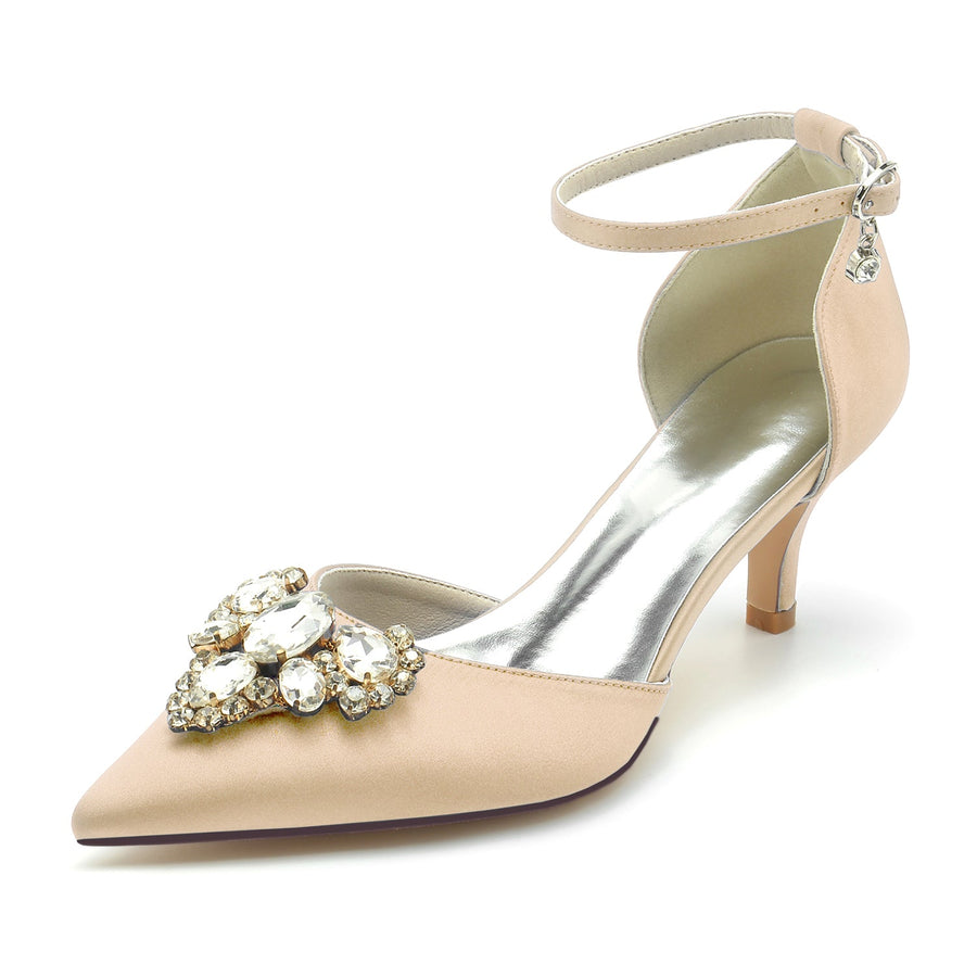 Women's Silk Satin With Rhinestone Closed Toe Ankle Strap Stiletto Heel Wedding Shoes