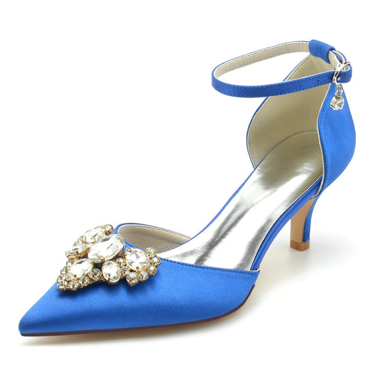 Women's Silk Satin With Rhinestone Closed Toe Ankle Strap Stiletto Heel Wedding Shoes