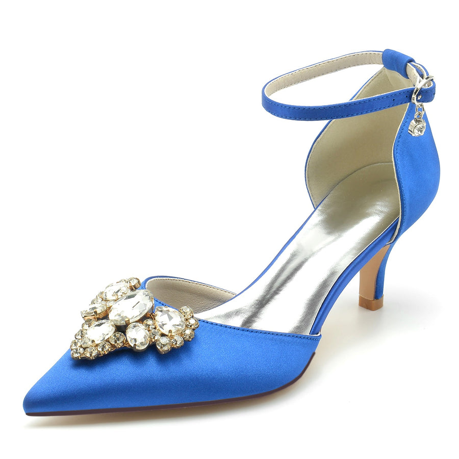 Women's Silk Satin With Rhinestone Closed Toe Ankle Strap Stiletto Heel Wedding Shoes