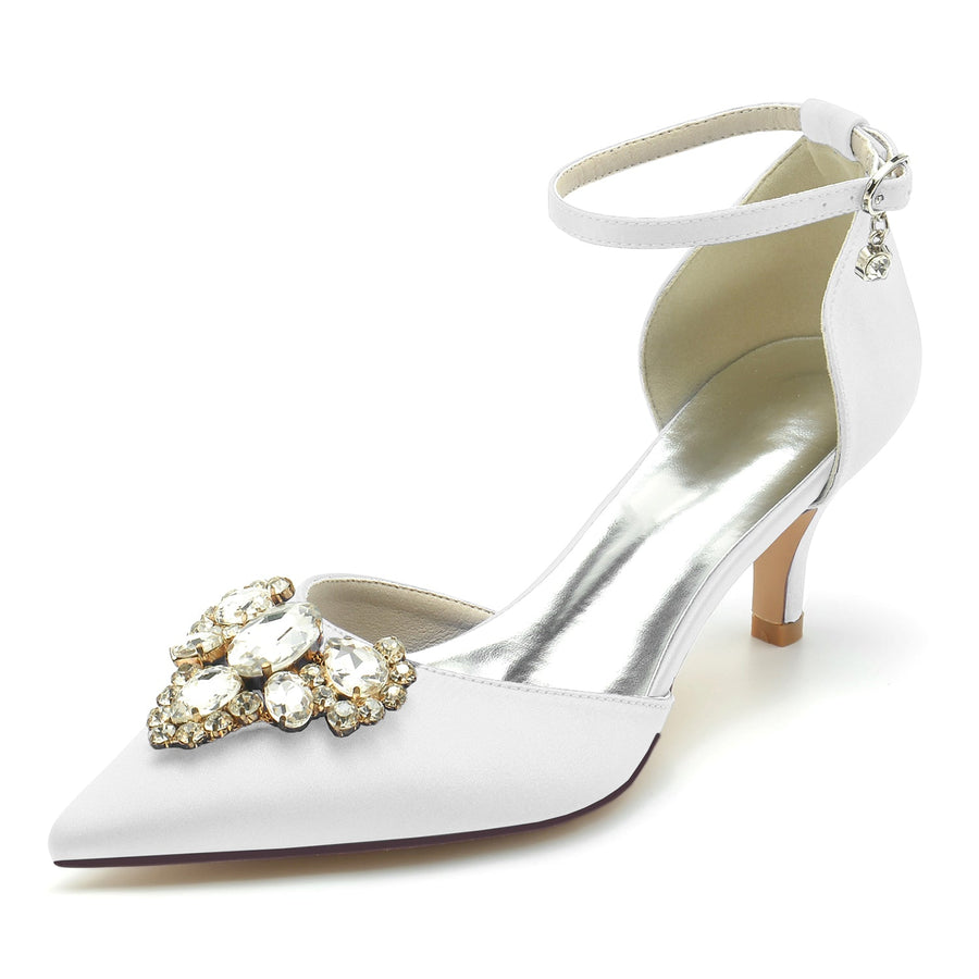 Women's Silk Satin With Rhinestone Closed Toe Ankle Strap Stiletto Heel Wedding Shoes