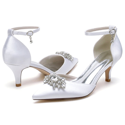 Women's Silk Satin With Closed Toe Ankle Strap Stiletto Heel Wedding Shoes