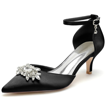 Women's Silk Satin With Closed Toe Ankle Strap Stiletto Heel Wedding Shoes