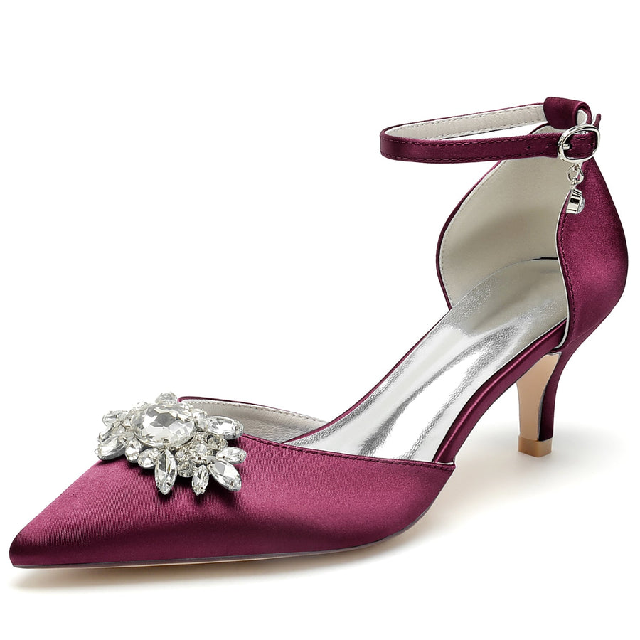 Women's Silk Satin With Closed Toe Ankle Strap Stiletto Heel Wedding Shoes