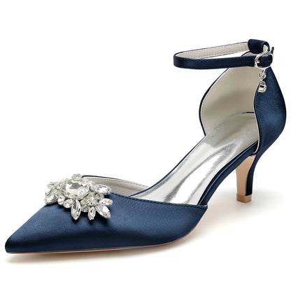 Women's Silk Satin With Closed Toe Ankle Strap Stiletto Heel Wedding Shoes