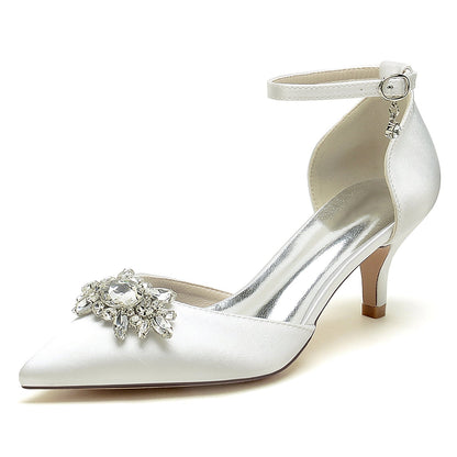 Women's Silk Satin With Closed Toe Ankle Strap Stiletto Heel Wedding Shoes