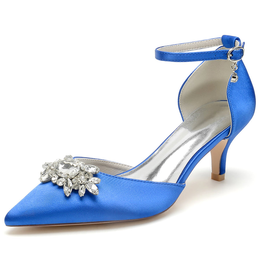 Women's Silk Satin With Closed Toe Ankle Strap Stiletto Heel Wedding Shoes