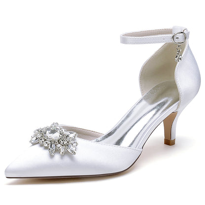 Women's Silk Satin With Closed Toe Ankle Strap Stiletto Heel Wedding Shoes