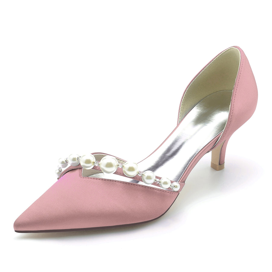 Women's Silk Satin With Pearl Closed Toe Stiletto Heel Wedding Shoes