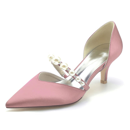 Women's Silk Satin With Pearl Closed Toe Stiletto Heel Party Shoes