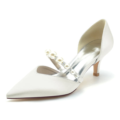 Women's Silk Satin With Pearl Closed Toe Stiletto Heel Party Shoes