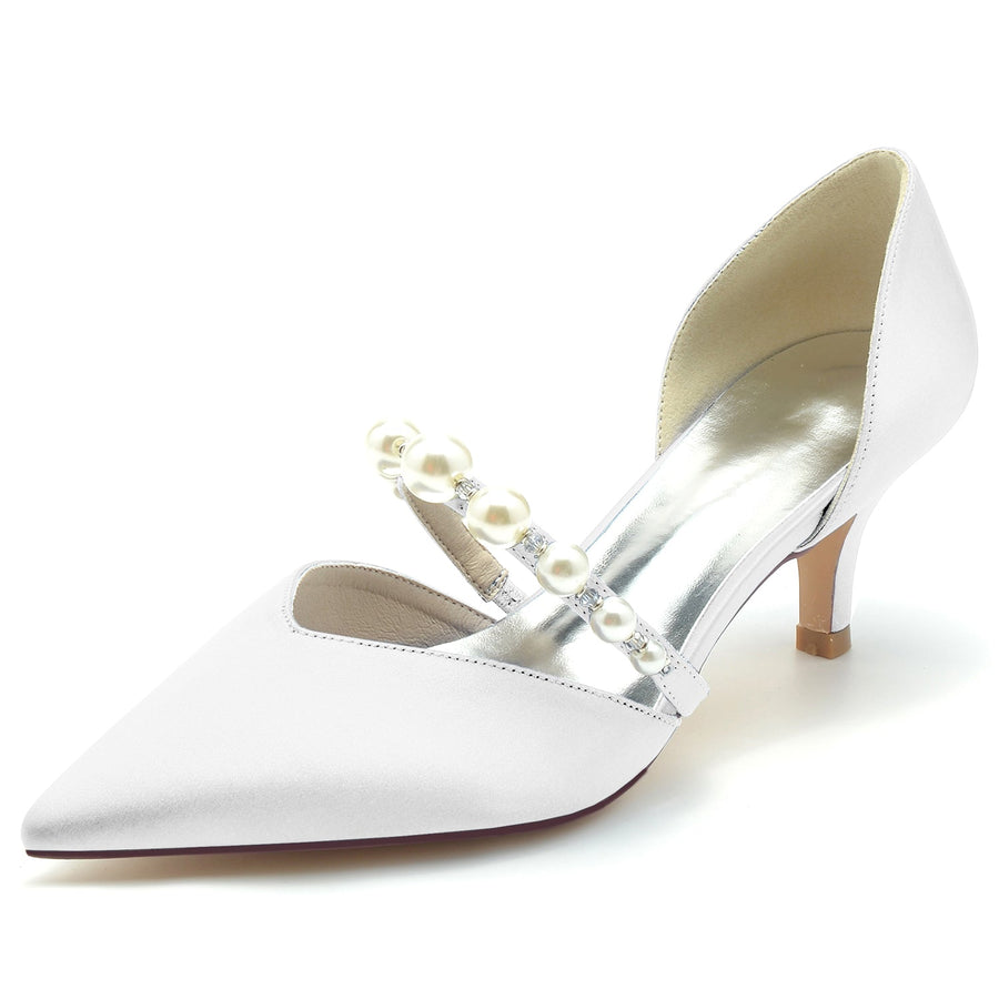 Women's Silk Satin With Pearl Closed Toe Stiletto Heel Party Shoes