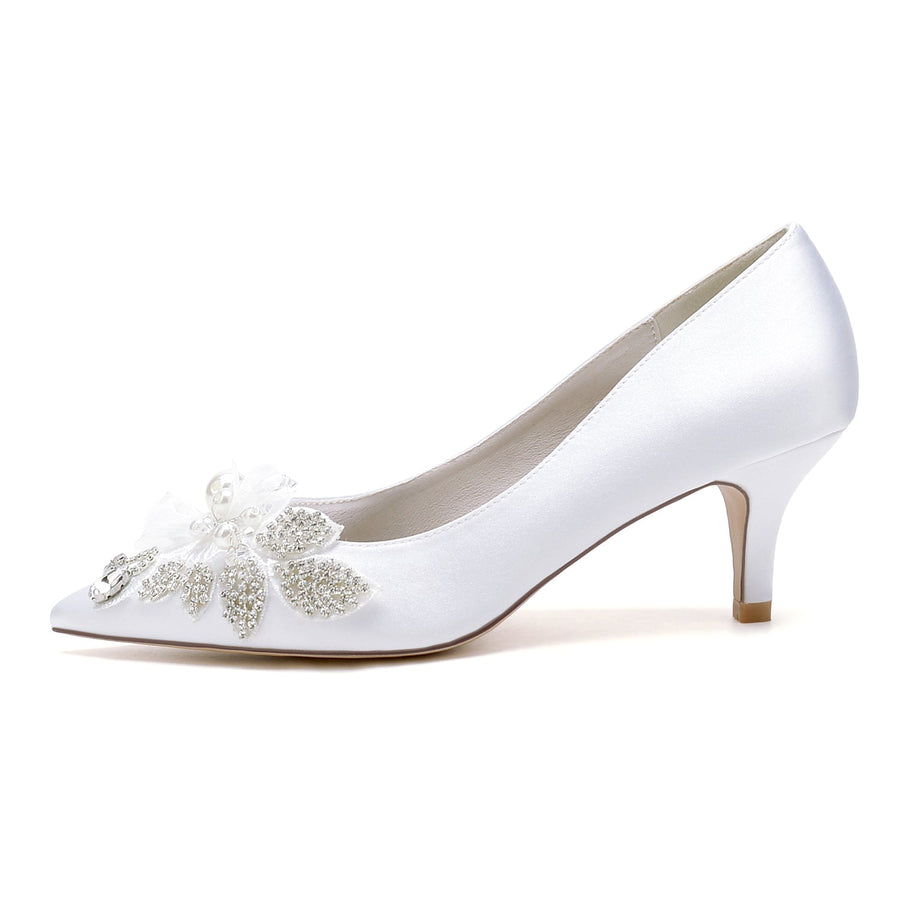 Women's Silk Satin With Closed Toe Flower Stiletto Heel Wedding Shoes