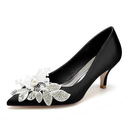 Women's Silk Satin With Closed Toe Flower Stiletto Heel Wedding Shoes