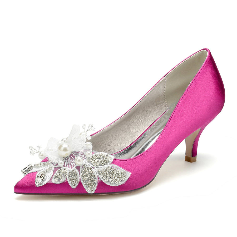 Women's Silk Satin With Closed Toe Flower Stiletto Heel Wedding Shoes