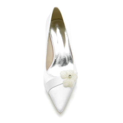 Women's Flower Closed Toe Silk Satin With Stiletto Heel Wedding Shoes