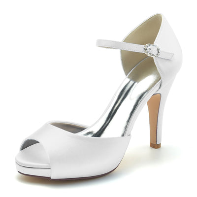 Women's Silk Satin With Ankle Strap Peep Toe Stiletto Heel Wedding Shoes