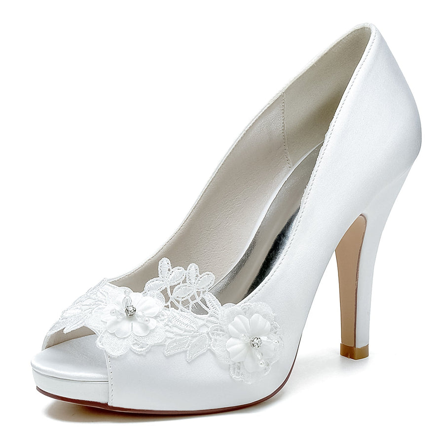 Women's Flower Silk Satin With Closed Toe Stiletto Heel Evening Shoes