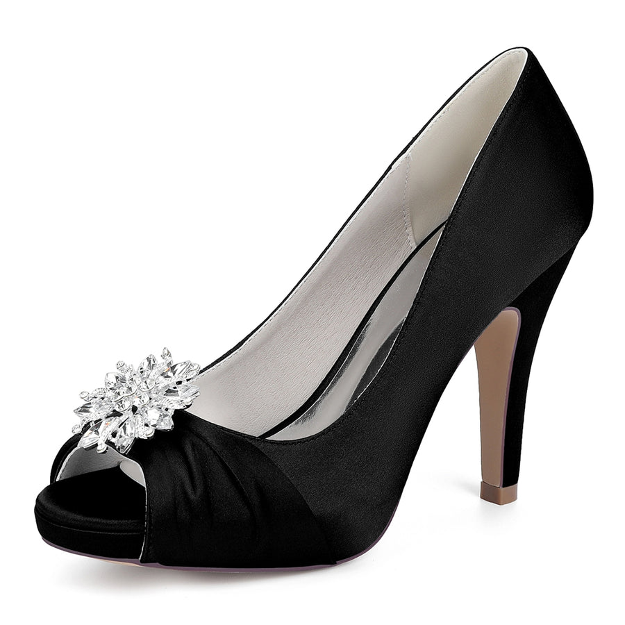 Women's Ankle Rhinestone Peep Toe Silk Satin With Stiletto Heel Party Shoes