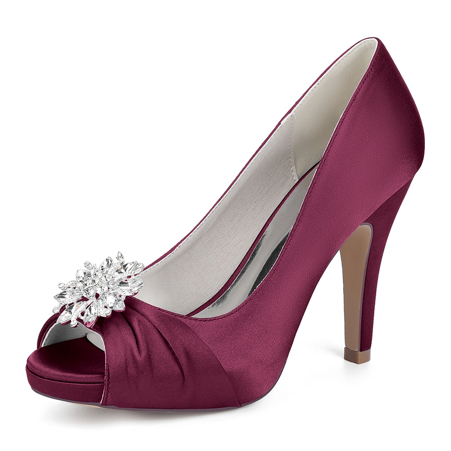 Women's Ankle Rhinestone Peep Toe Silk Satin With Stiletto Heel Party Shoes