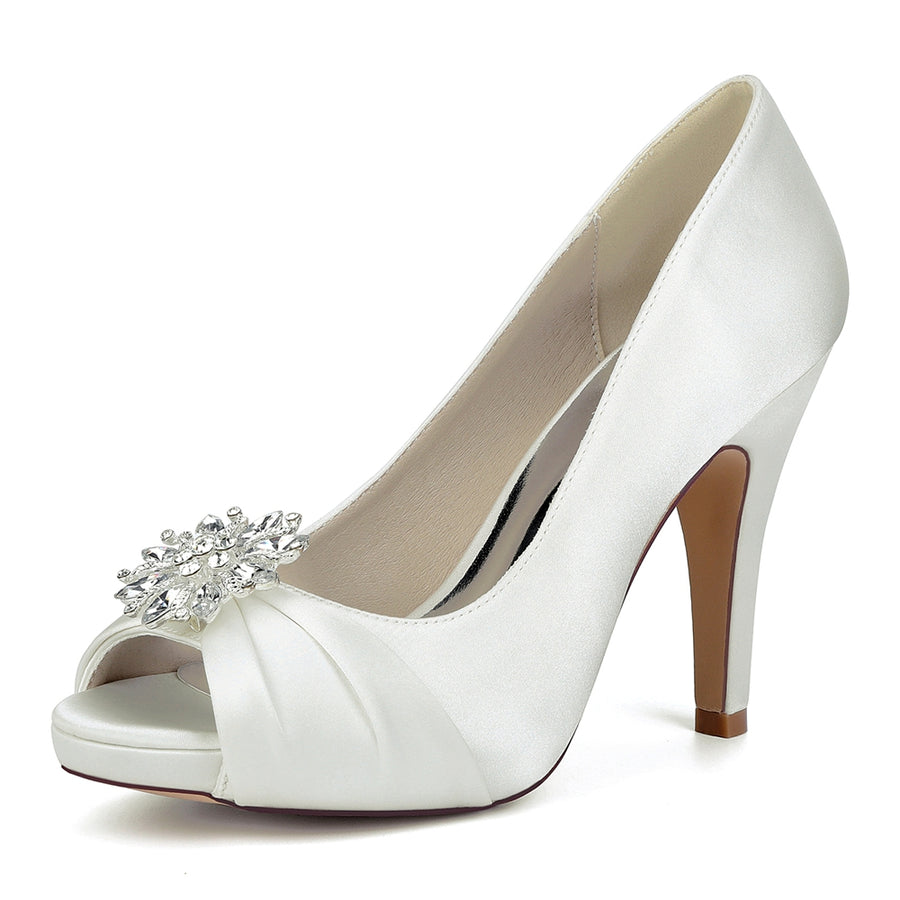 Women's Ankle Rhinestone Peep Toe Silk Satin With Stiletto Heel Party Shoes