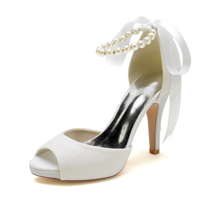 Women's Glitter With Ankle Strap Lace-up Peep Toe Stiletto Heel Wedding Shoes