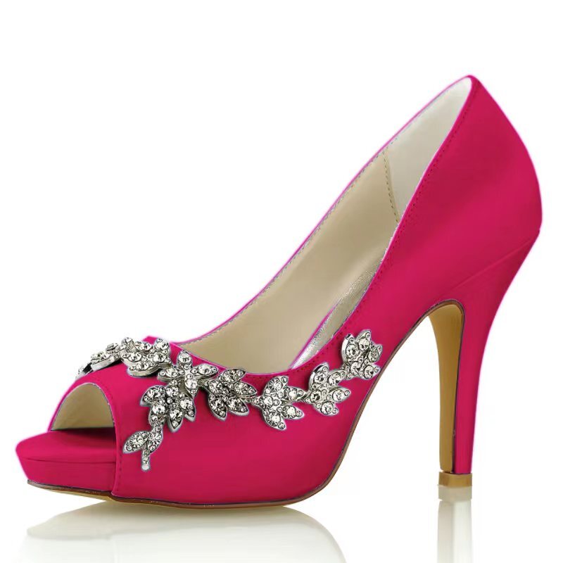 Women's Silk Satin With Flower Rhinestone Peep Toe Stiletto Heel Wedding Shoes