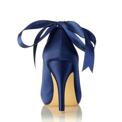 Women's Silk Satin With Ankle Strap Lace-up Rhinestone Tassel Peep Toe Stiletto Heel Wedding Shoes