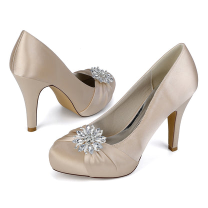 Women's Silk Satin Rhinestone With Closed Toe Stiletto Heel Evening Shoes