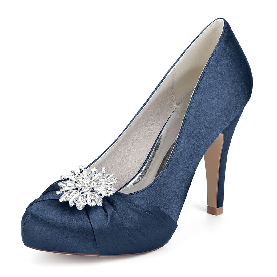 Women's Silk Satin Rhinestone With Closed Toe Stiletto Heel Evening Shoes