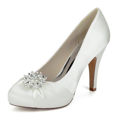 Women's Silk Satin Rhinestone With Closed Toe Stiletto Heel Evening Shoes