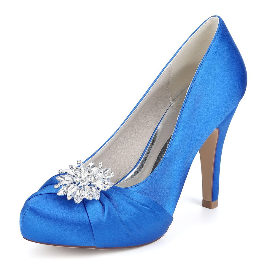 Women's Silk Satin Rhinestone With Closed Toe Stiletto Heel Evening Shoes