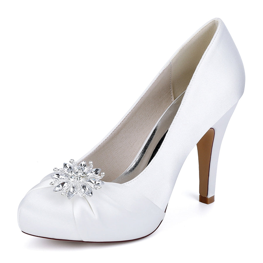 Women's Silk Satin Rhinestone With Closed Toe Stiletto Heel Evening Shoes