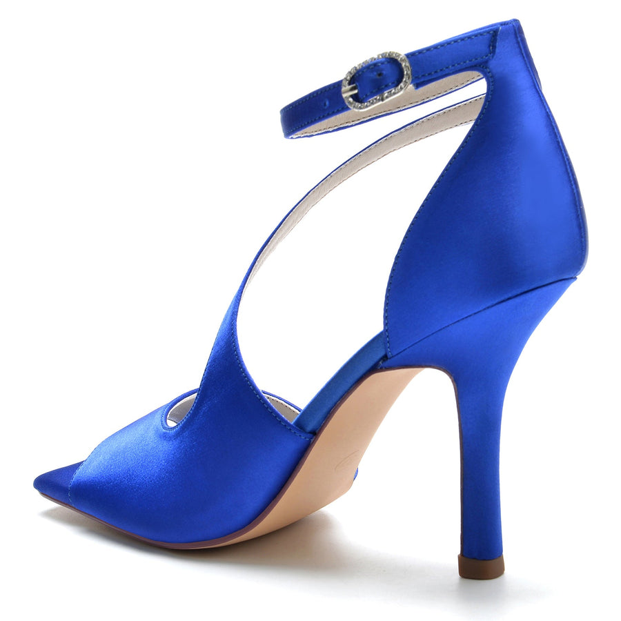 Women's Silk Satin With Ankle Strap Peep Toe Stiletto Heel Party Shoes