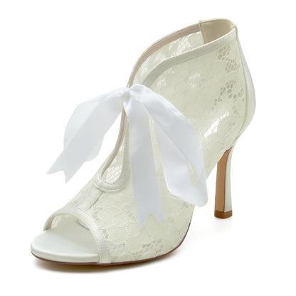 Women's Lace With Lace Lace-up Peep Toe Stiletto Heel Wedding Shoes