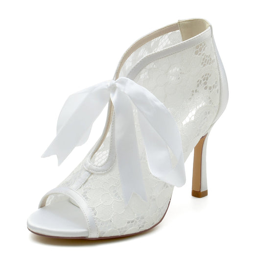 Women's Lace With Lace Lace-up Peep Toe Stiletto Heel Wedding Shoes