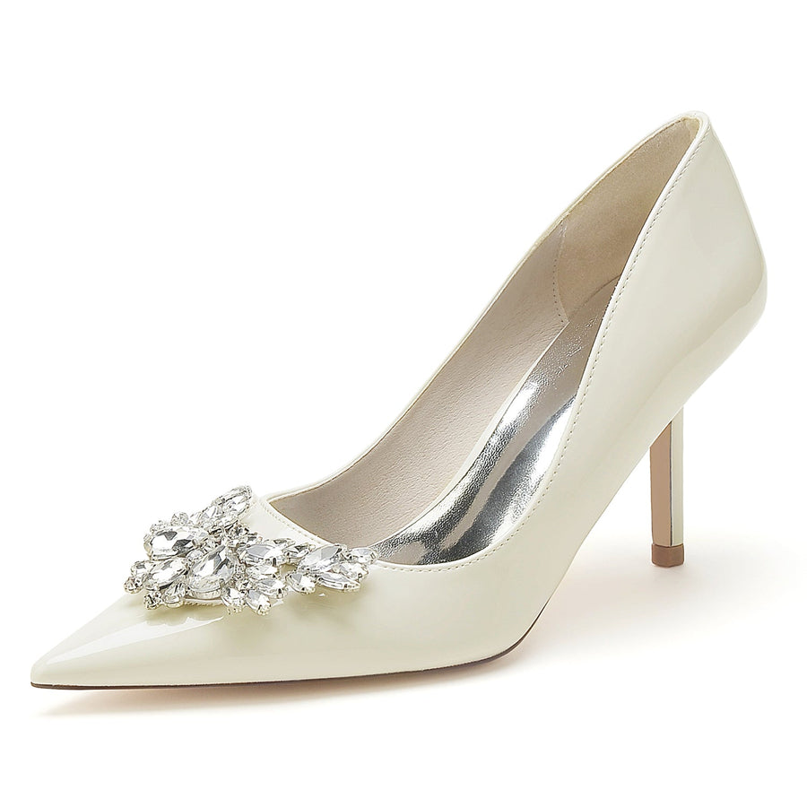 Women's Patent Leather Mirror Finish With Rhinestone Closed Toe Stiletto Heel Wedding Shoes