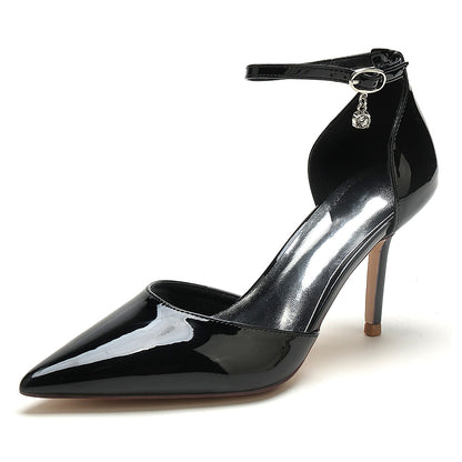 Women's Patent Leather Mirror Finish With Ankle Strap Closed Toe Stiletto Heel Evening Shoes