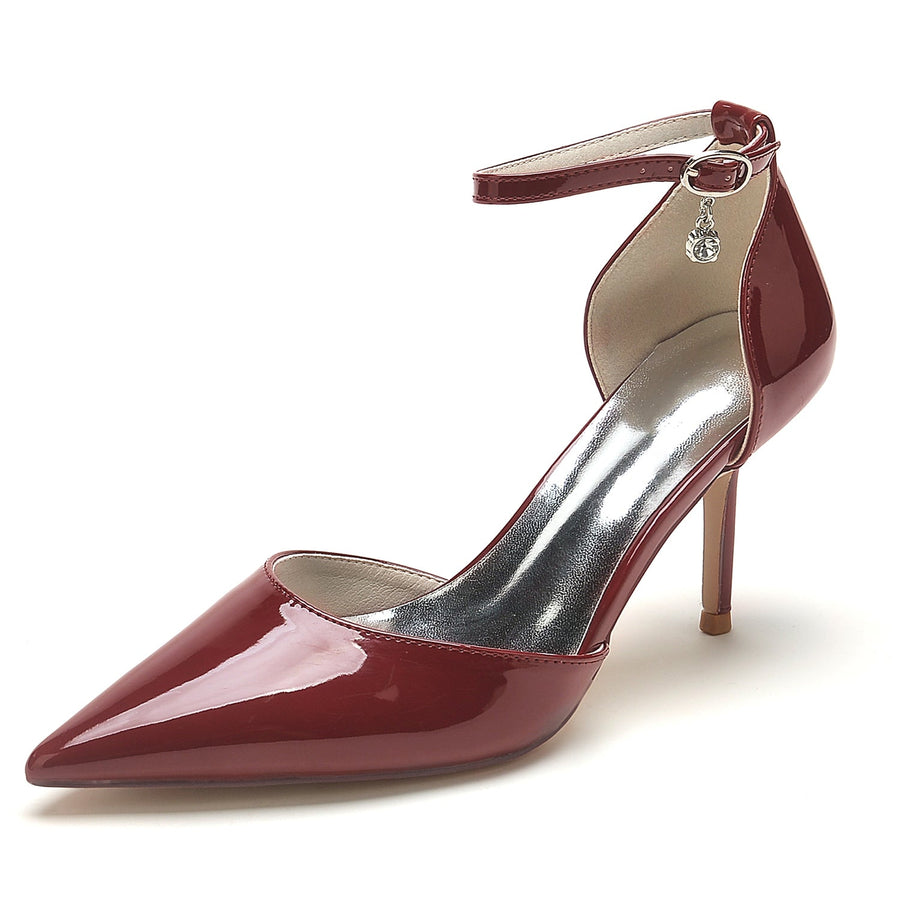 Women's Patent Leather Mirror Finish With Ankle Strap Closed Toe Stiletto Heel Evening Shoes