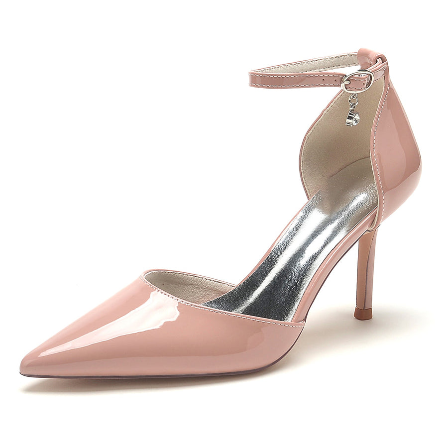 Women's Patent Leather Mirror Finish With Ankle Strap Closed Toe Stiletto Heel Evening Shoes