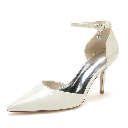 Women's Patent Leather Mirror Finish With Ankle Strap Closed Toe Stiletto Heel Evening Shoes