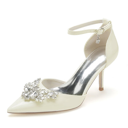 Women's Patent Leather Mirror Finish With Ankle Strap Rhinestone Closed Toe Stiletto Heel Wedding Shoes