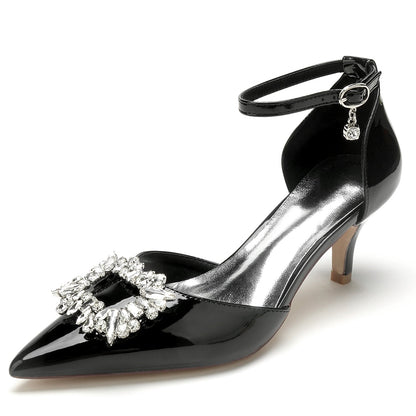 Women's Patent Leather Mirror Finish With Ankle Strap Rhinestone Closed Toe Stiletto Heel Party Shoes