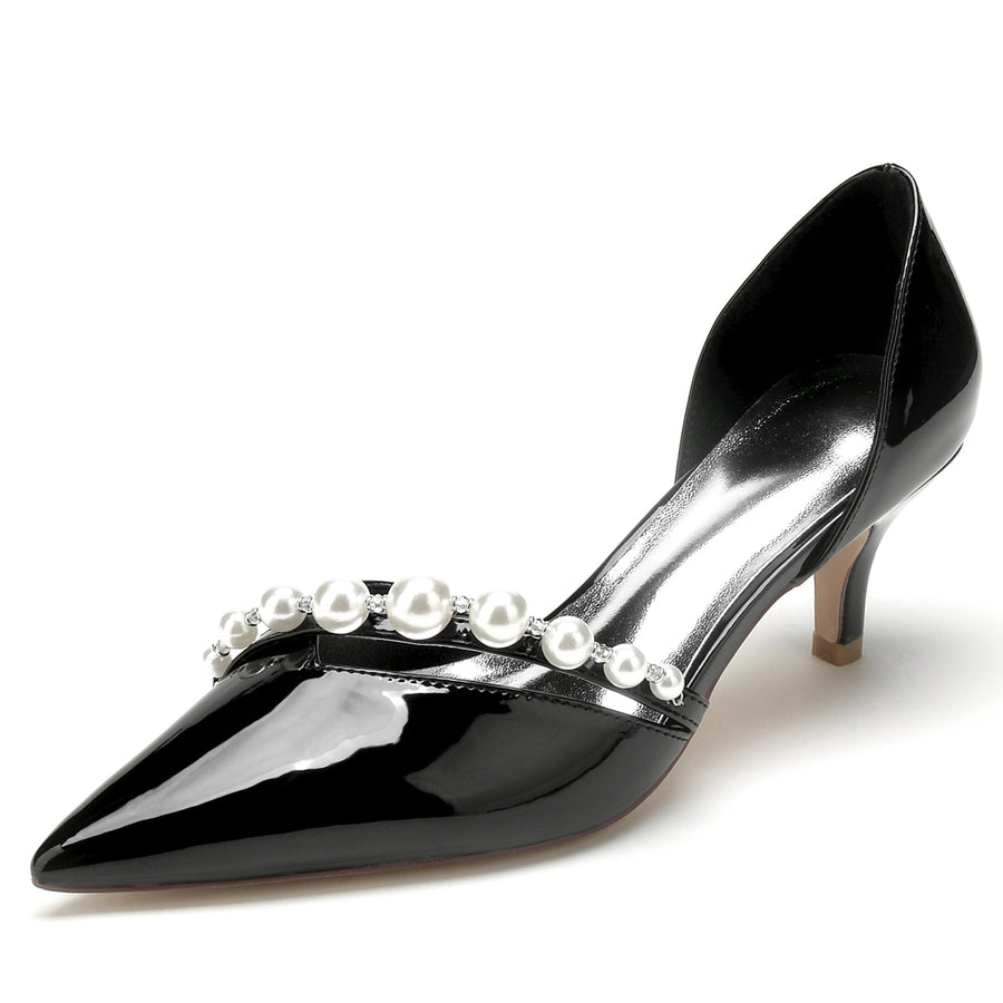 Women's Patent Leather Mirror Finish With Pearl Closed Toe Stiletto Heel Party Shoes