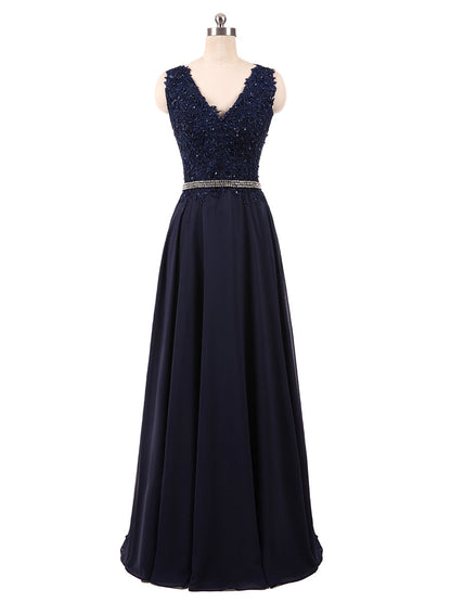 A-Line/Princess V-Neck Sleeveless Chiffon With Beading Rhinestone Floor-Length Bridesmaid Dresses