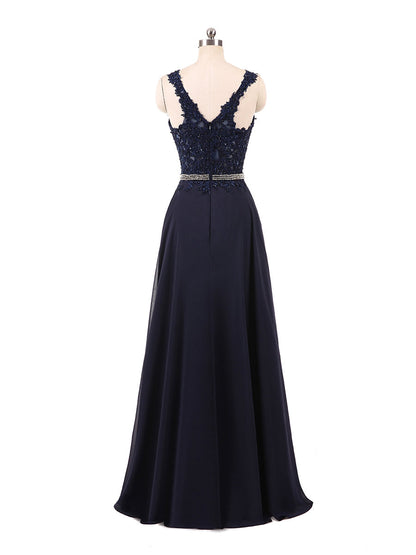 A-Line/Princess V-Neck Sleeveless Chiffon With Beading Rhinestone Floor-Length Bridesmaid Dresses