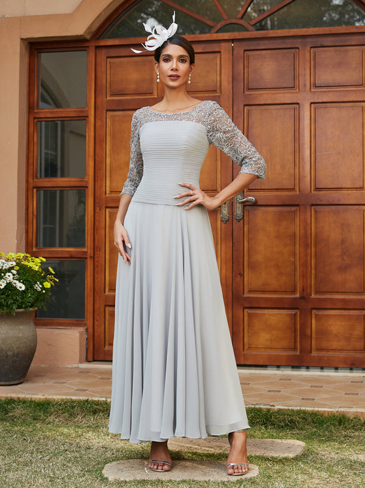 A-Line/Princess Sheer Neck Half Sleeves Long Evening Dresses with Appliques